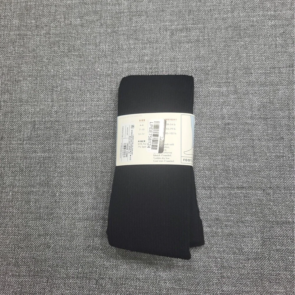 Cat & Jack Girls' Fleece Lined Ribbed Footless Tights Black Size 7-10